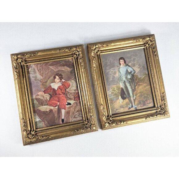 Vintage Blue Boy and Red Boy prints in matching gilt wood frames under glass, - Picture 2 of 10
